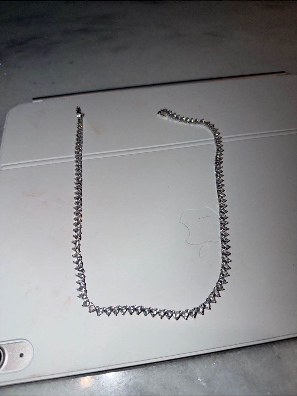 Silver Crystal Tennis Necklace - Tear drop
